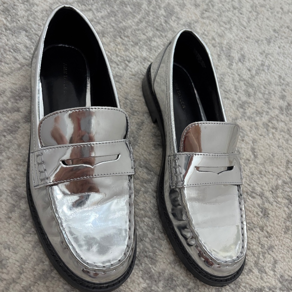 Ann Taylor Silver Metallic Penny Loafers